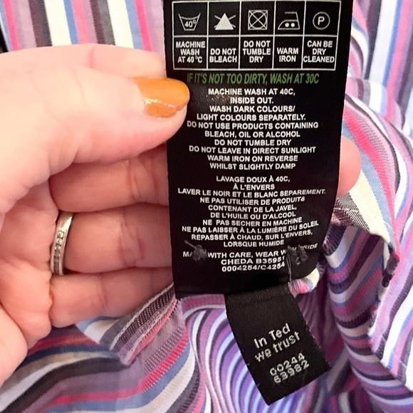 Ted Baker London Men’s Button Down Shirt Stripes Long Sleeve Purple Pink Sz 15.5 - Picture 5 of 15